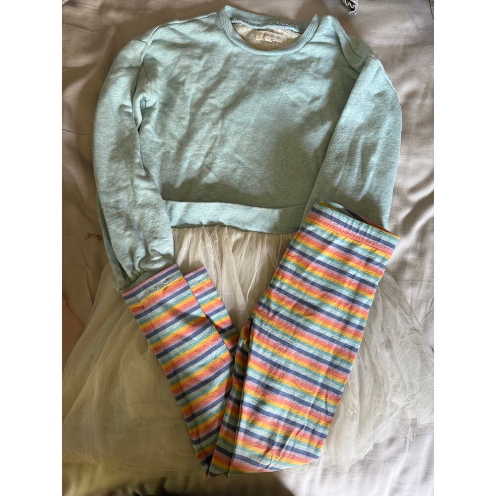 Tucker and Tate Teal dress tulle dress and stripe  leggings size 6